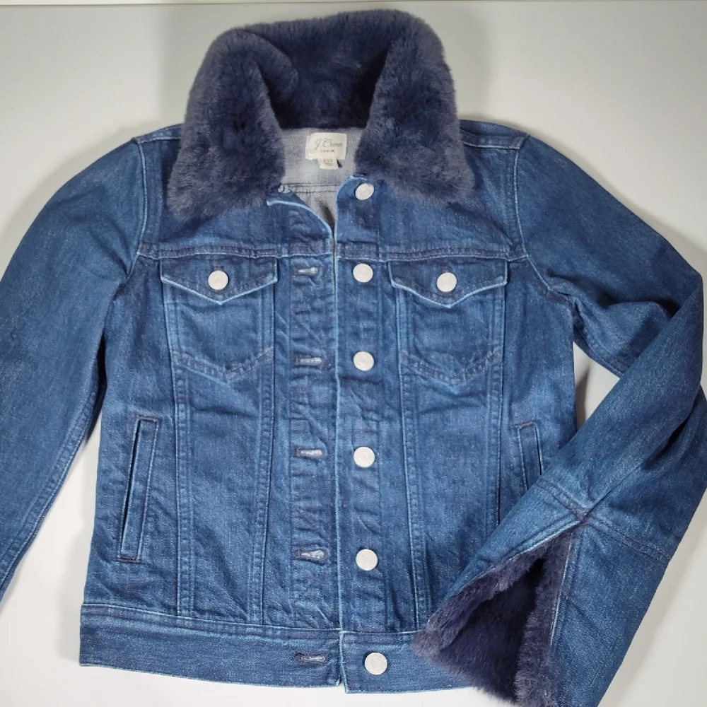 J. Crew Retro‎ Denim Jacket with Faux Fur XXS